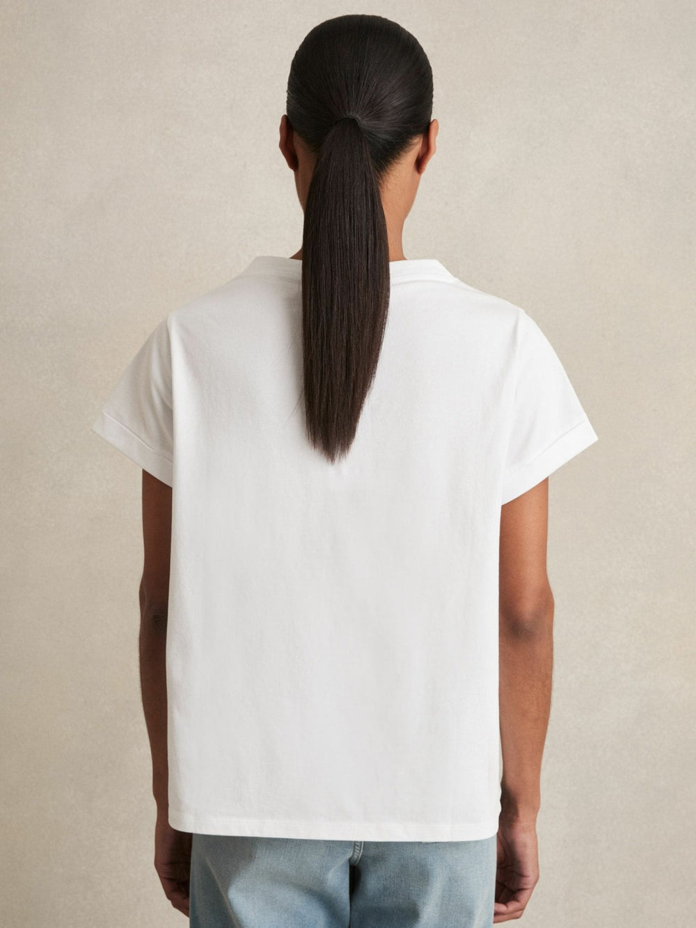 Brushed-Cotton V-Neck T-Shirt White | Women