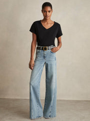 Brushed-Cotton V-Neck T-Shirt Black | Women