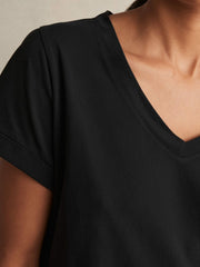 Brushed-Cotton V-Neck T-Shirt Black | Women
