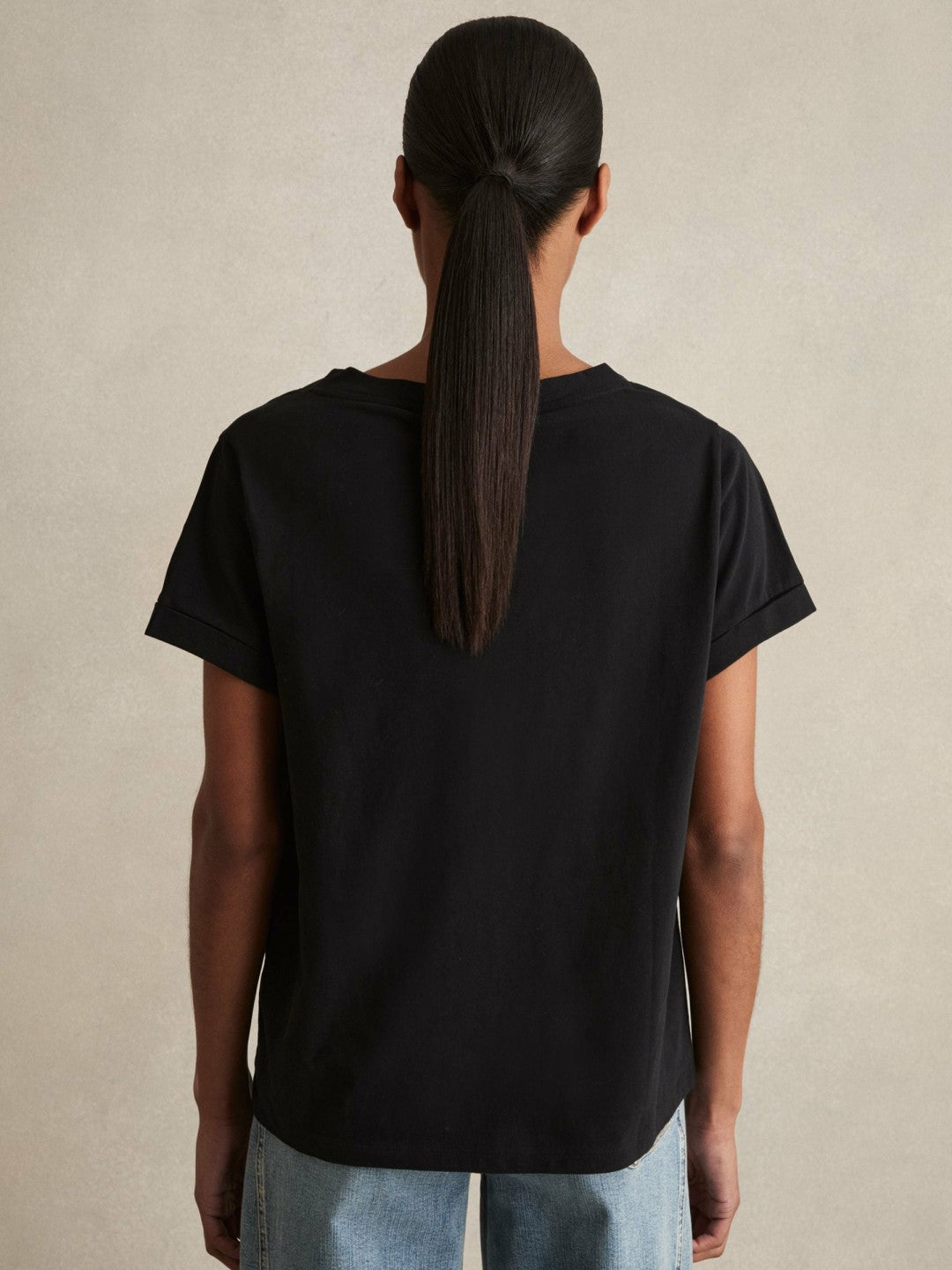 Brushed-Cotton V-Neck T-Shirt Black | Women