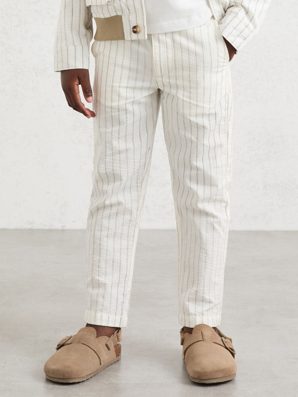 9-13 yrs Cotton Pinstripe Trousers Regular-Fit Off White/Taupe Brown | Children & Baby