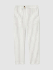 9-13 yrs Cotton Pinstripe Trousers Regular-Fit Off White/Taupe Brown | Children & Baby