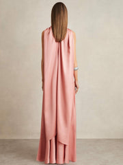 Satin Cape Maxi Dress Pink | Women