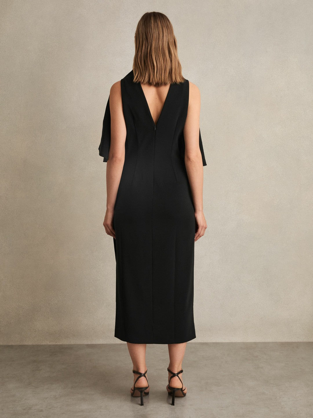 Draped-Front High-Neck Midi Dress Black | Women