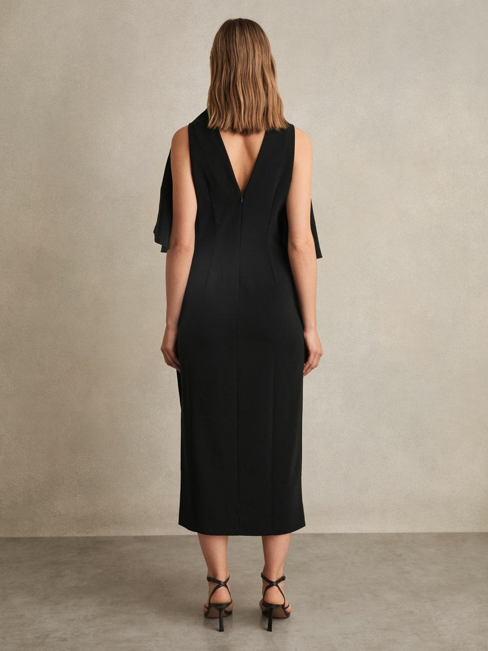 Draped-Front High-Neck Midi Dress Black | Women