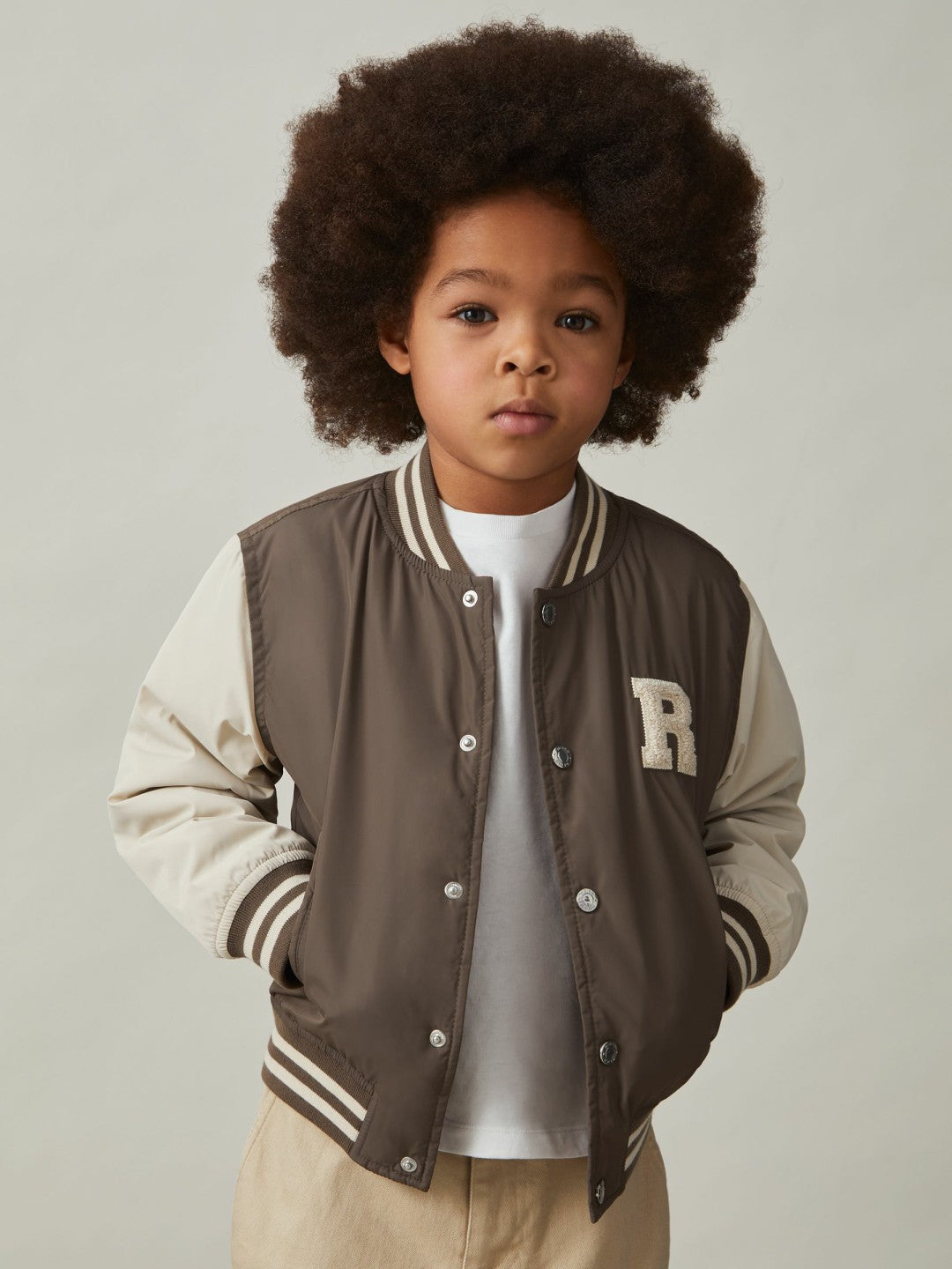 3-9 yrs Colour-Block Varsity Bomber Jacket Mink Brown/Off White | Children & Baby
