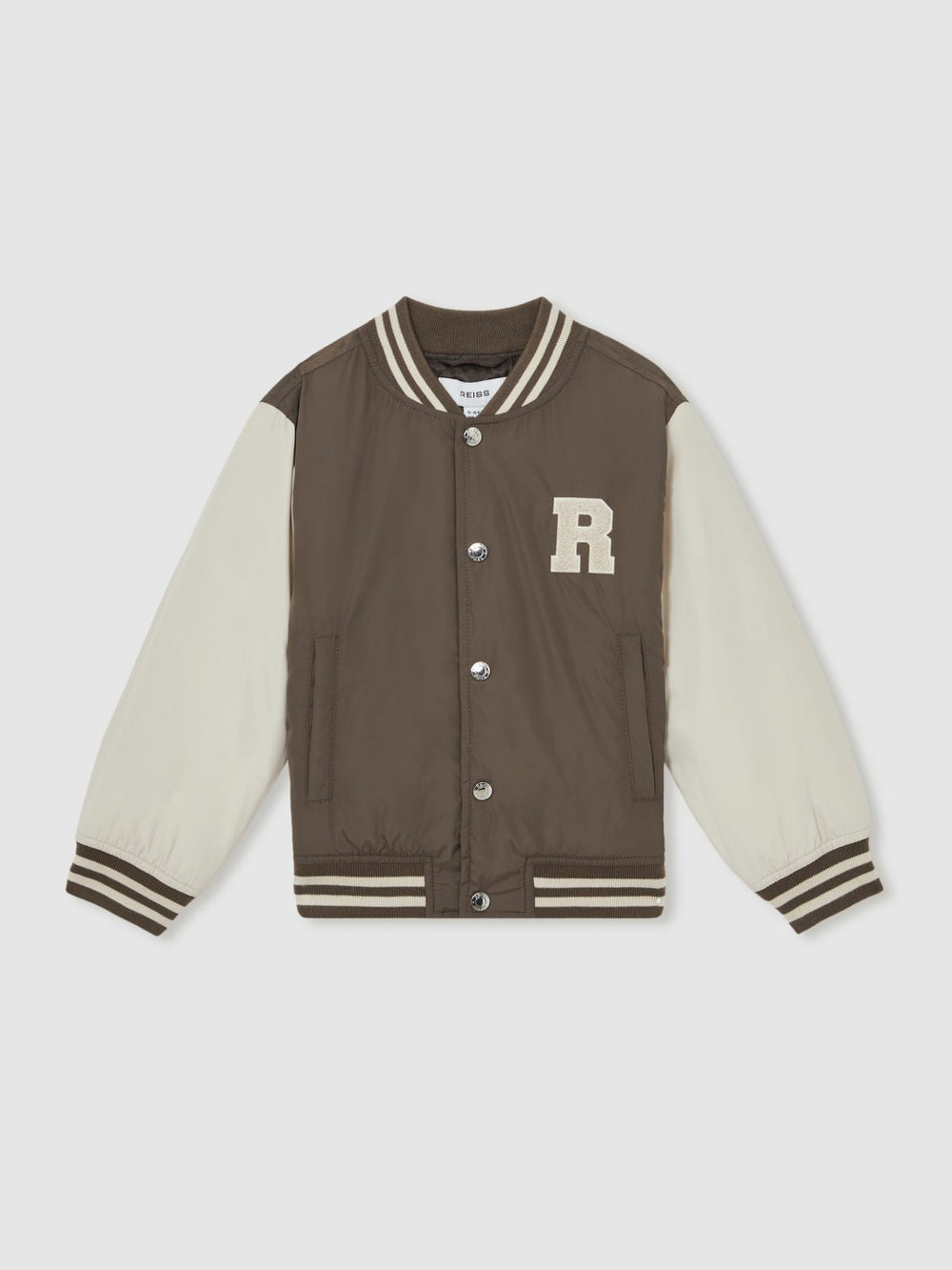 9-13 yrs Colour-Block Varsity Bomber Jacket Mink Brown/Off White | Children & Baby