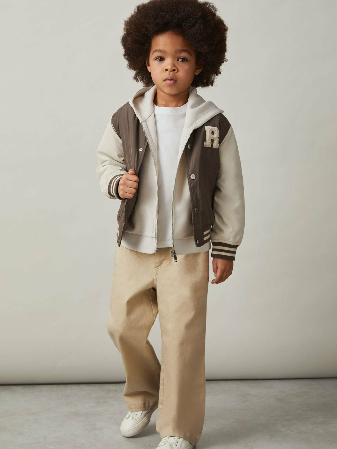 9-13 yrs Colour-Block Varsity Bomber Jacket Mink Brown/Off White | Children & Baby