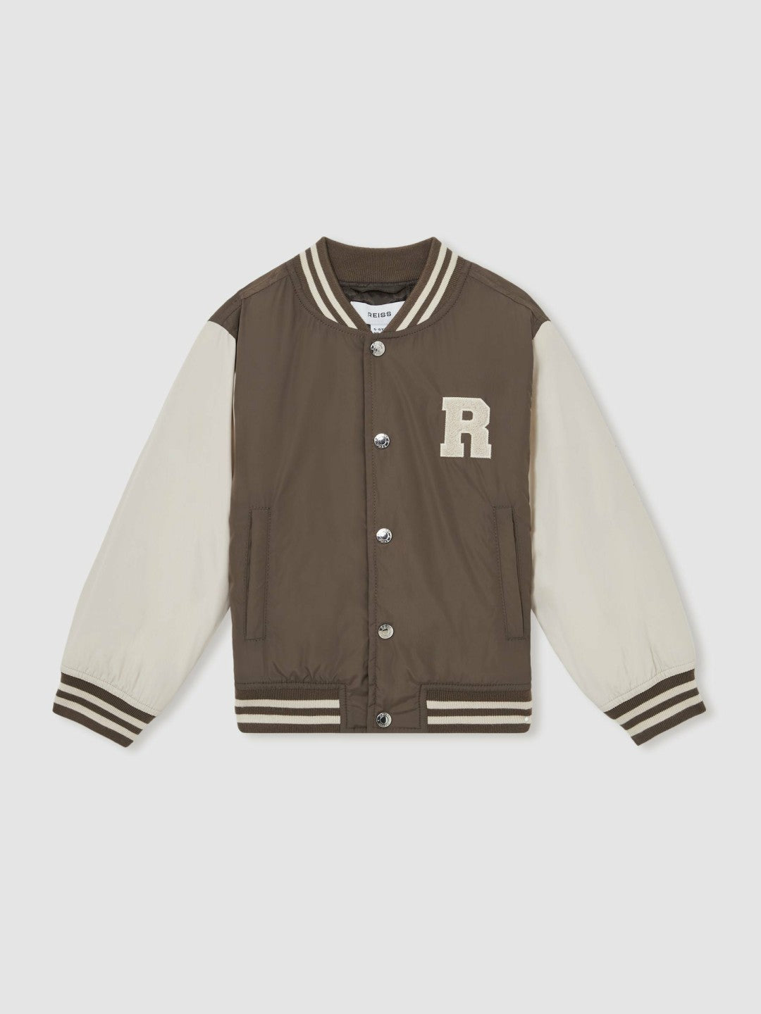 13-14 yrs Colour-Block Varsity Bomber Jacket Mink Brown/Off White | Children & Baby