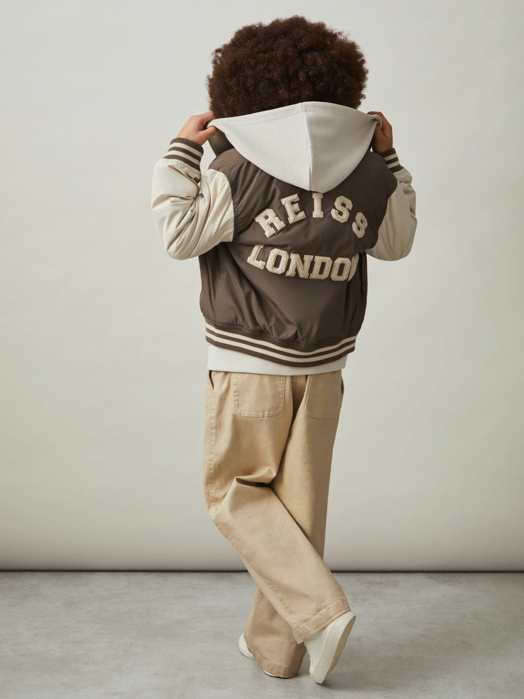 13-14 yrs Colour-Block Varsity Bomber Jacket Mink Brown/Off White | Children & Baby