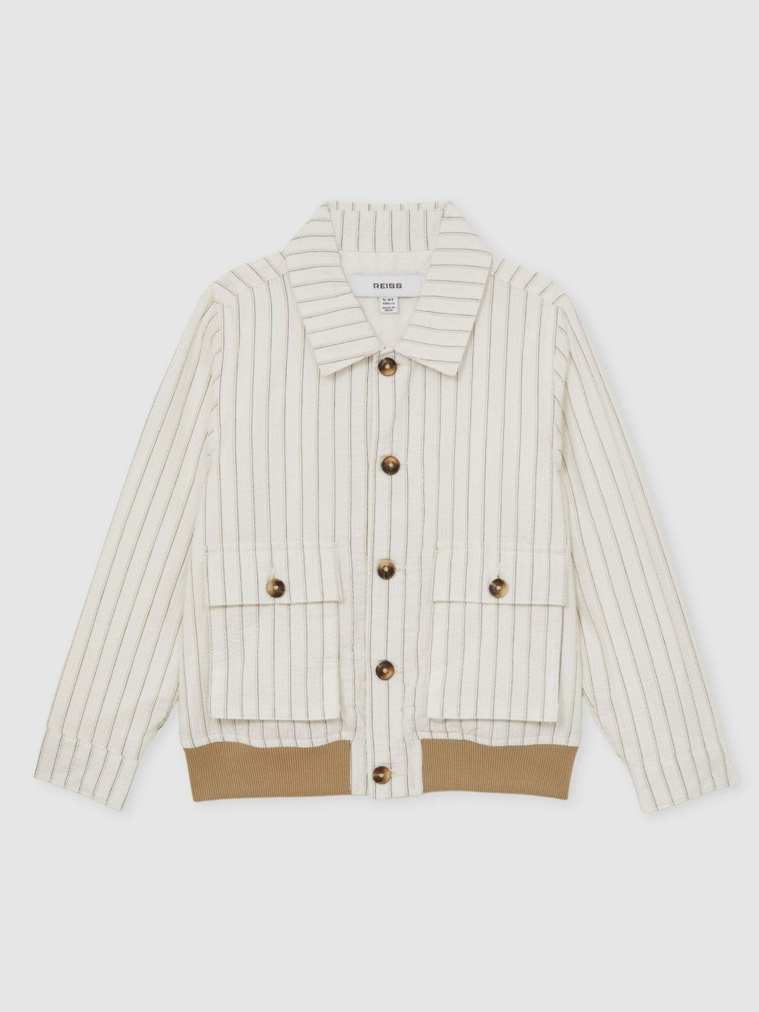 3-9 yrs Cotton Pinstripe Harrington Jacket Off White/Taupe Brown | Children & Baby