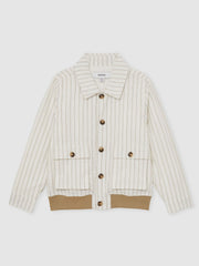 3-9 yrs Cotton Pinstripe Harrington Jacket Off White/Taupe Brown | Children & Baby