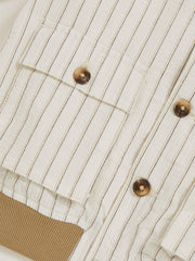 3-9 yrs Cotton Pinstripe Harrington Jacket Off White/Taupe Brown | Children & Baby