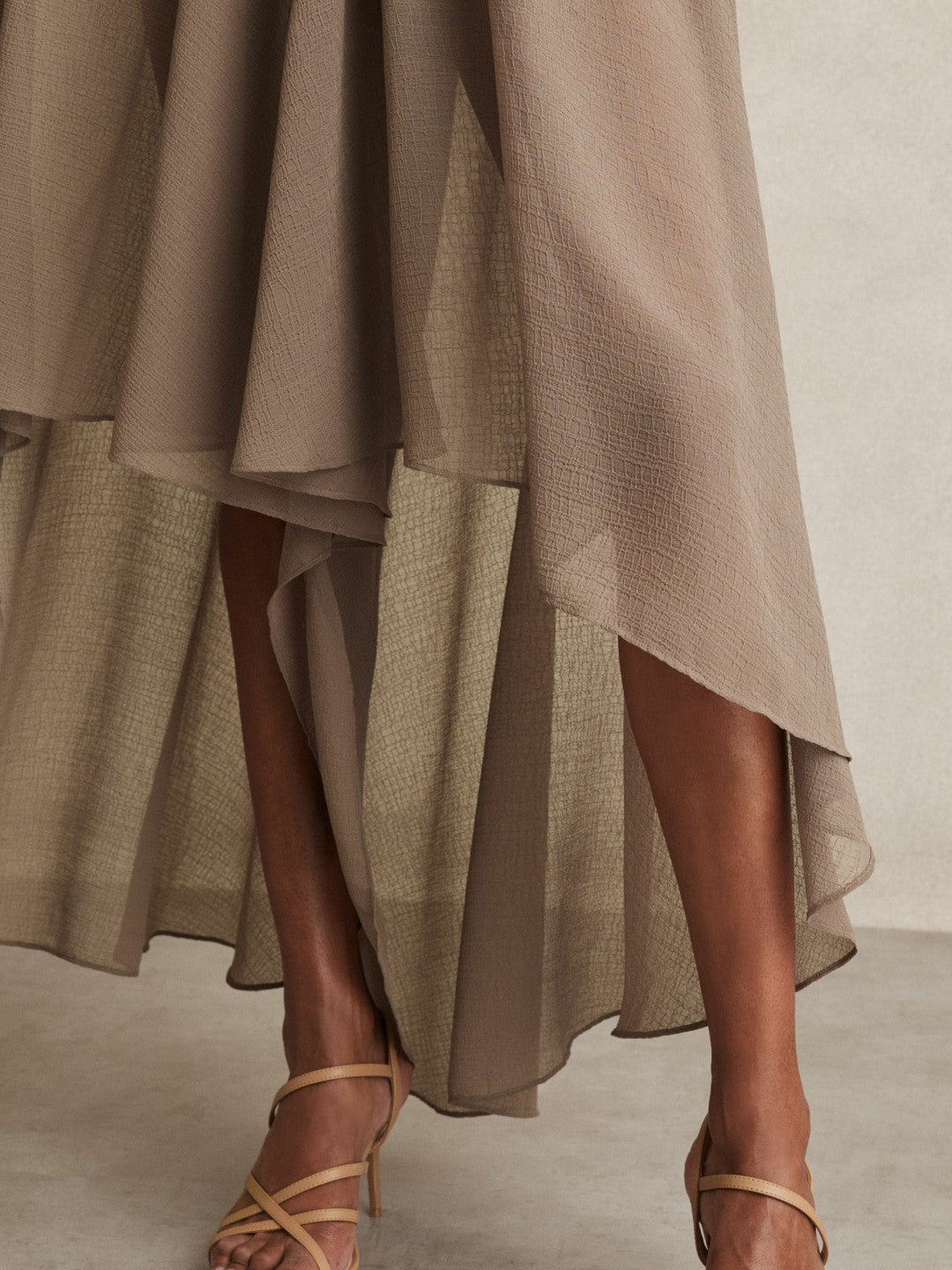Sheer-Overlay High-Low Shorts Mink Neutral | Women