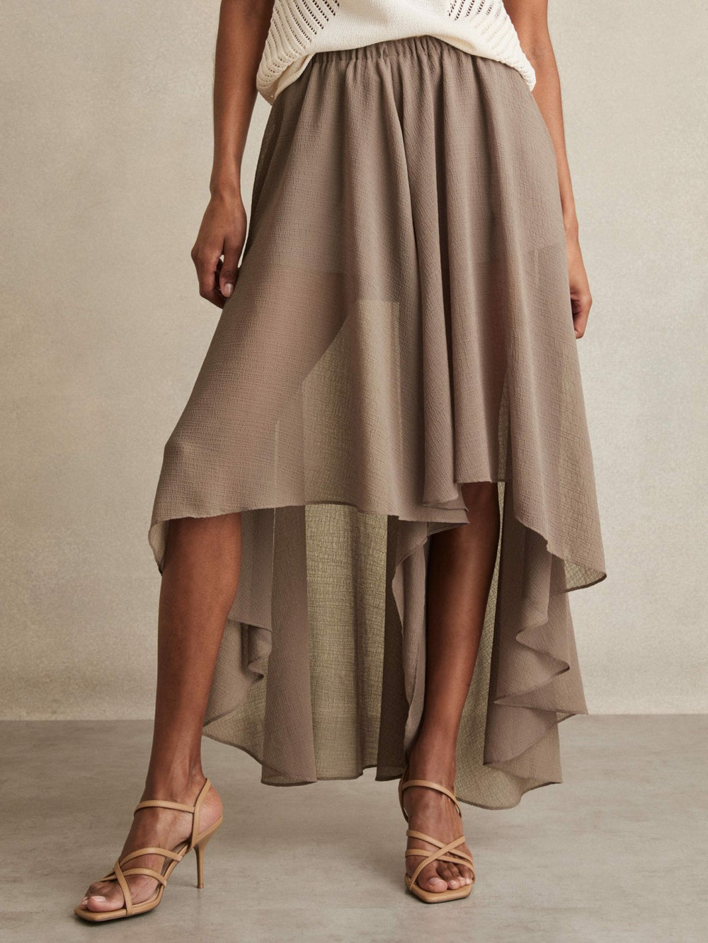 Sheer-Overlay High-Low Shorts Mink Neutral | Women