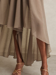 Petite Sheer-Overlay High-Low Shorts Mink Neutral | Women