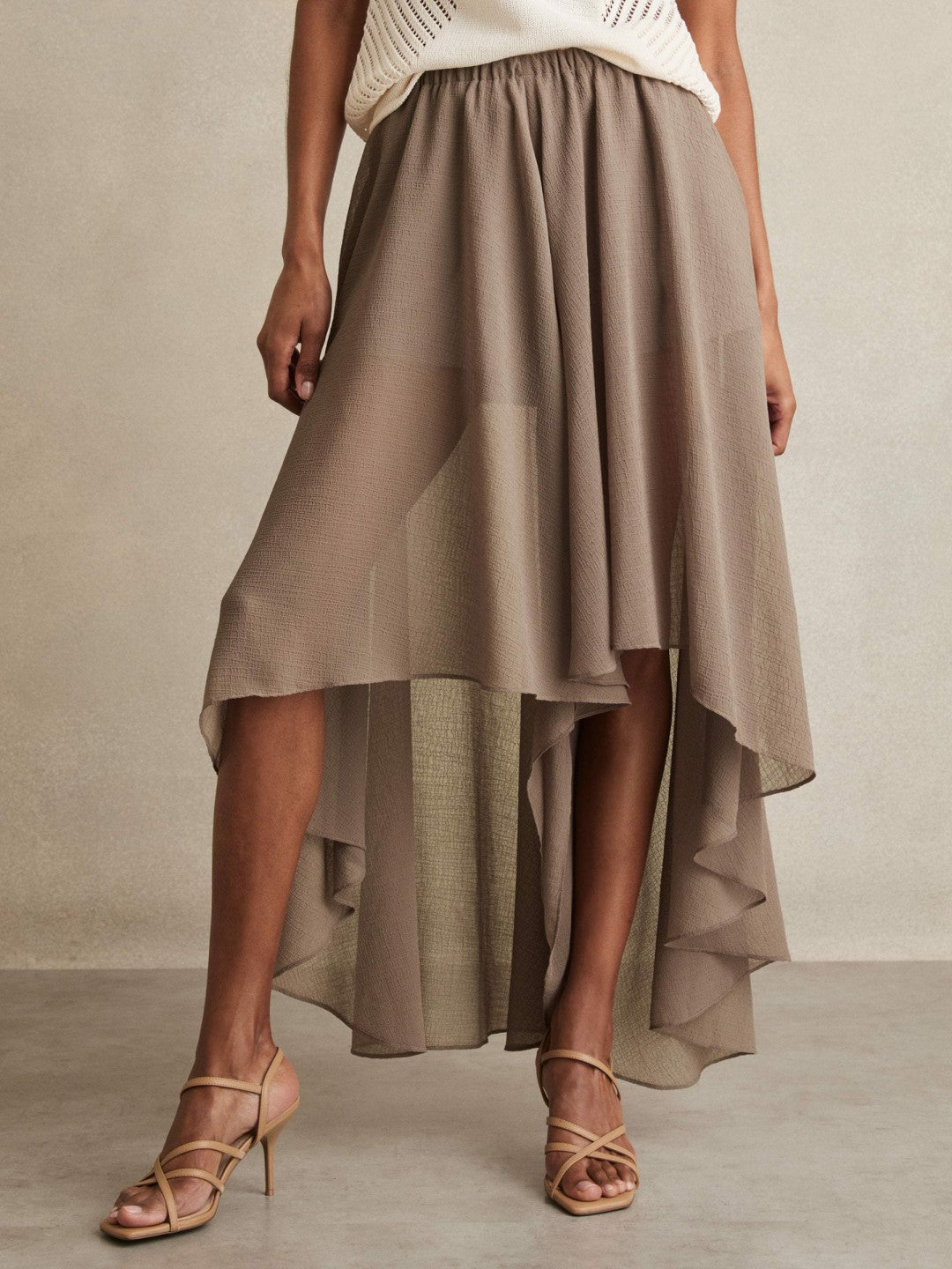 Petite Sheer-Overlay High-Low Shorts Mink Neutral | Women