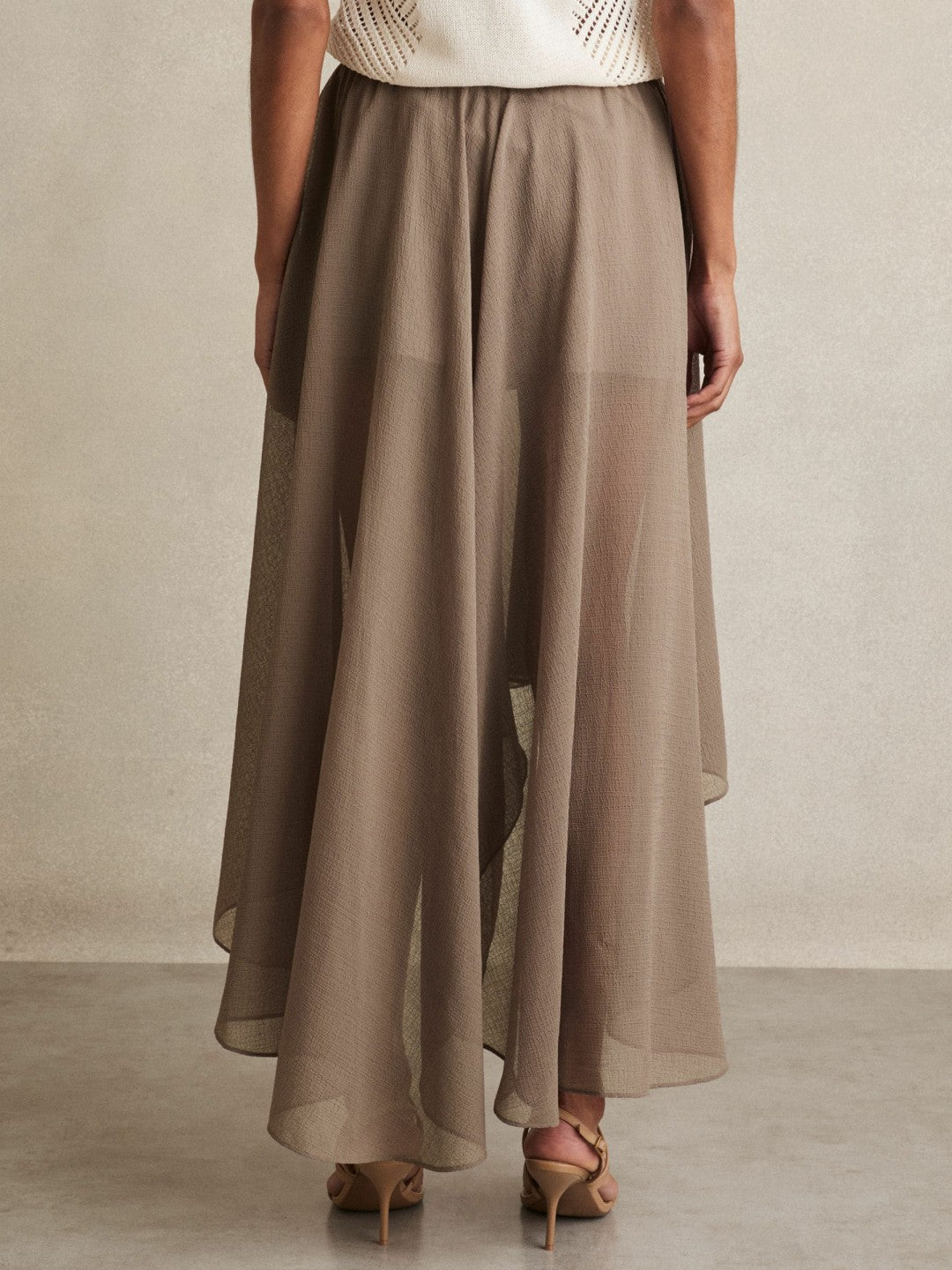 Petite Sheer-Overlay High-Low Shorts Mink Neutral | Women