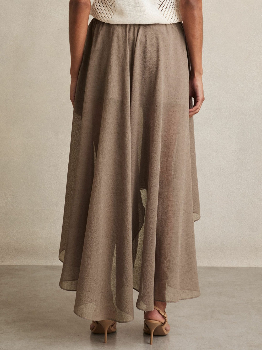 Petite Sheer-Overlay High-Low Shorts Mink Neutral | Women