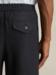 Linen Drawstring Relaxed-Fit Trousers Navy | Men