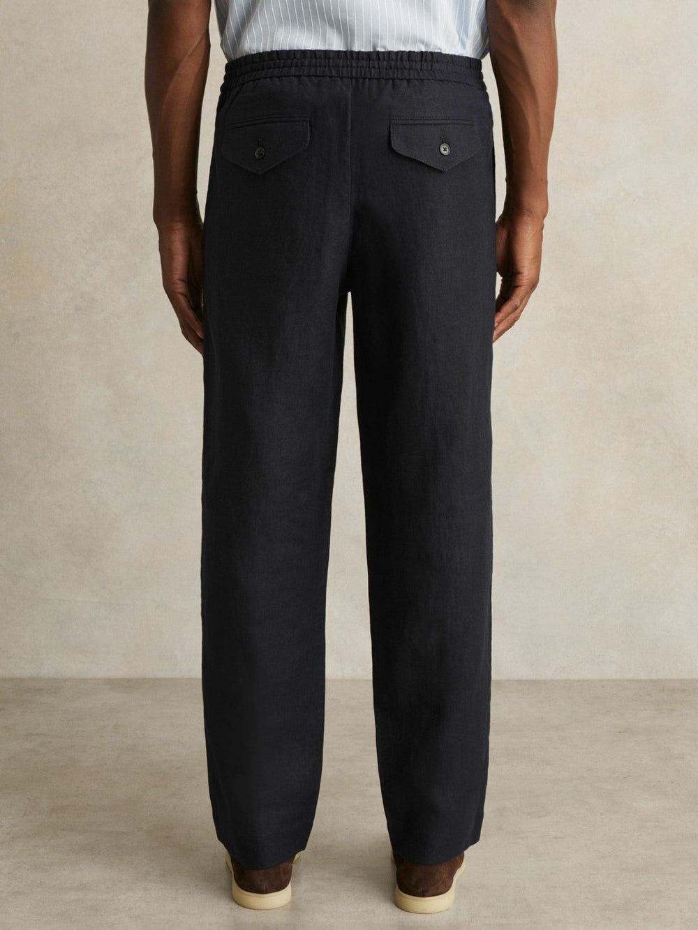 Linen Drawstring Relaxed-Fit Trousers Navy | Men