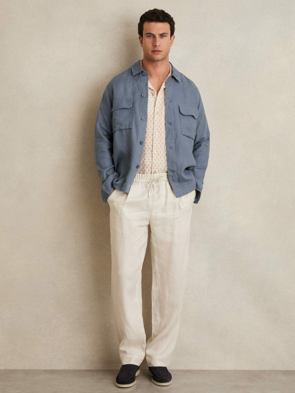 Linen Twin-Pocket Overshirt Airforce Blue | Men