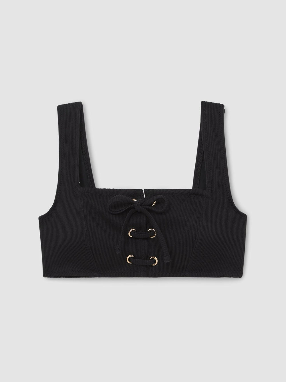 Ribbed Lace-Up Bikini Top Black | Women