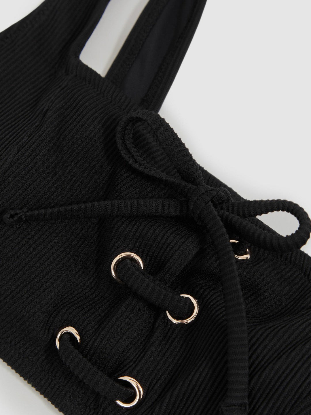 Ribbed Lace-Up Bikini Top Black | Women