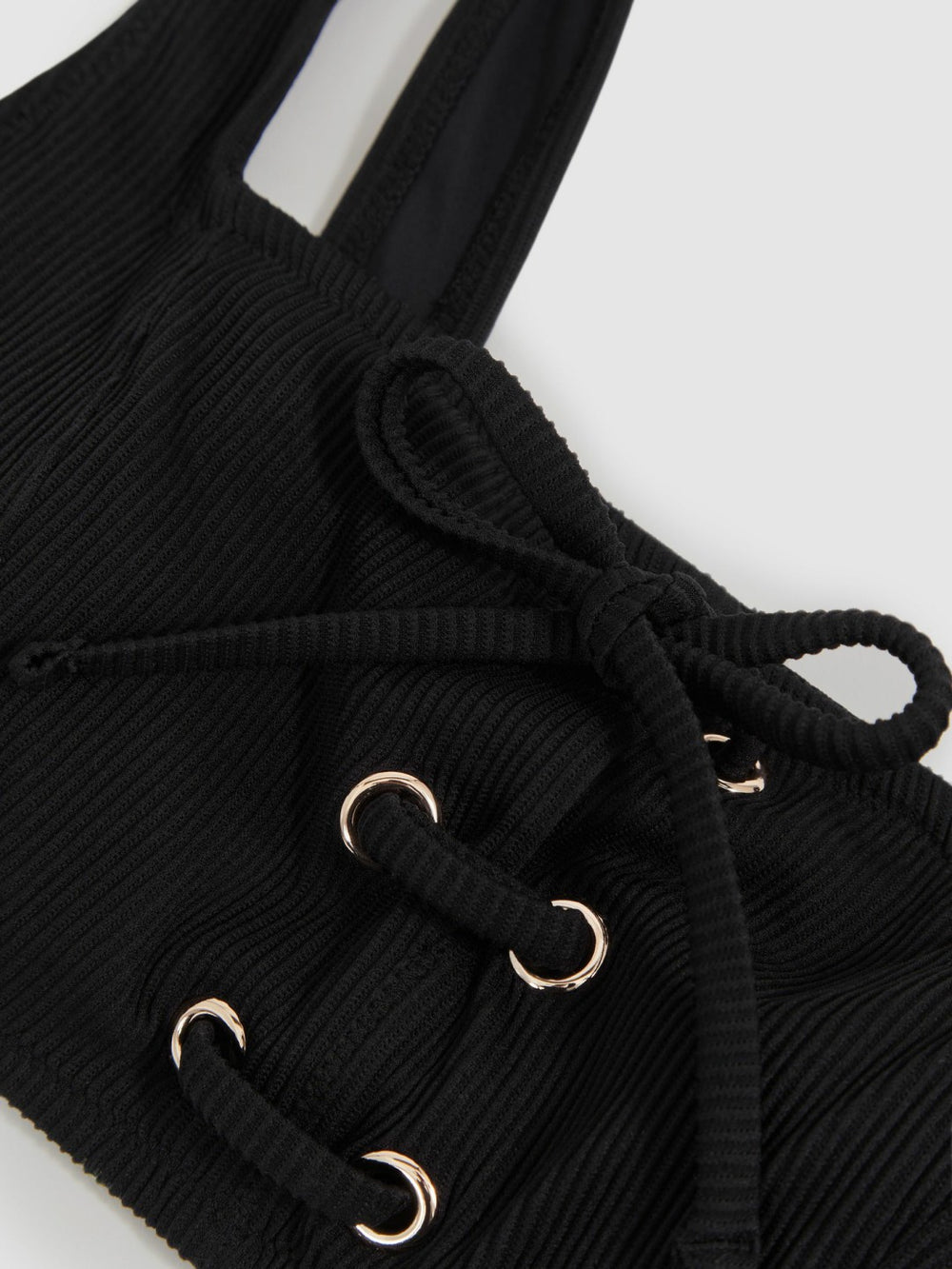 Ribbed Lace-Up Bikini Top Black | Women