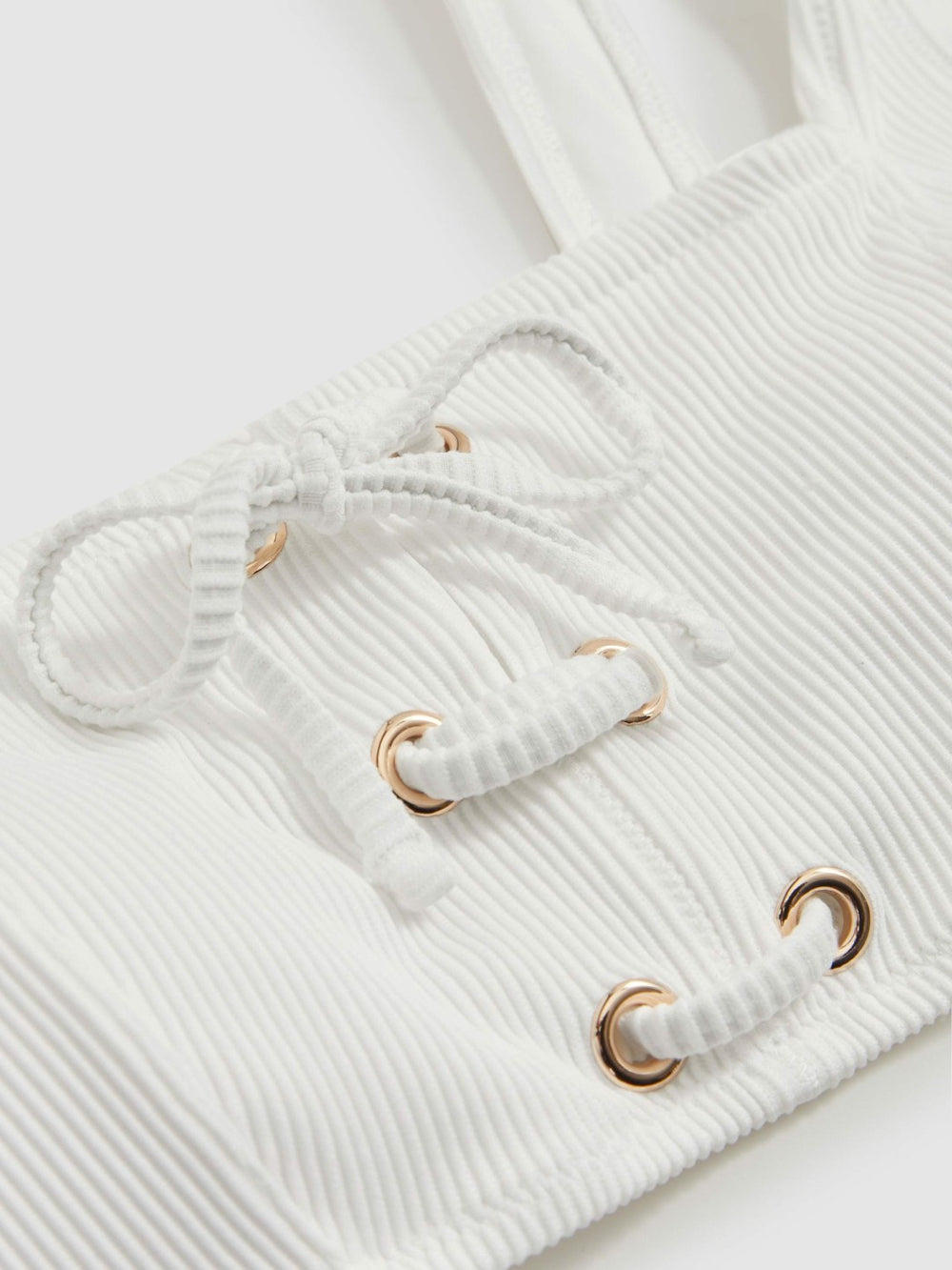 Ribbed Lace-Up Bikini Top White | Women