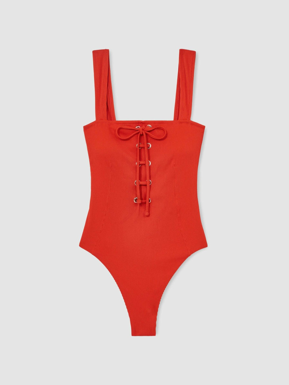 Ribbed Lace-Up Swimsuit Orange | Women