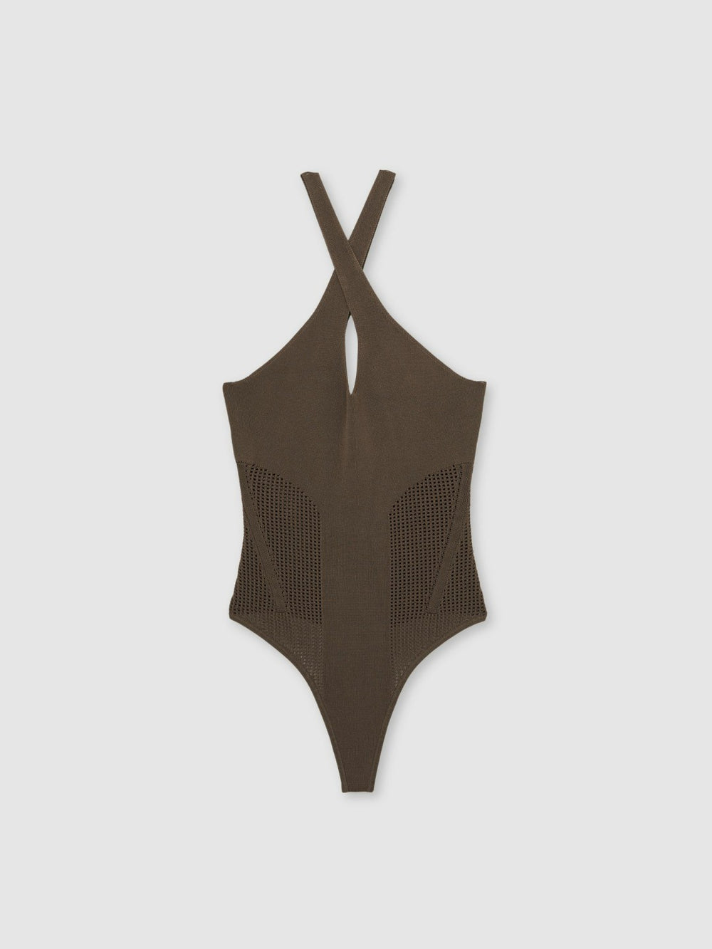 Perforated-Knit Cross-Strap Bodysuit Mink | Women