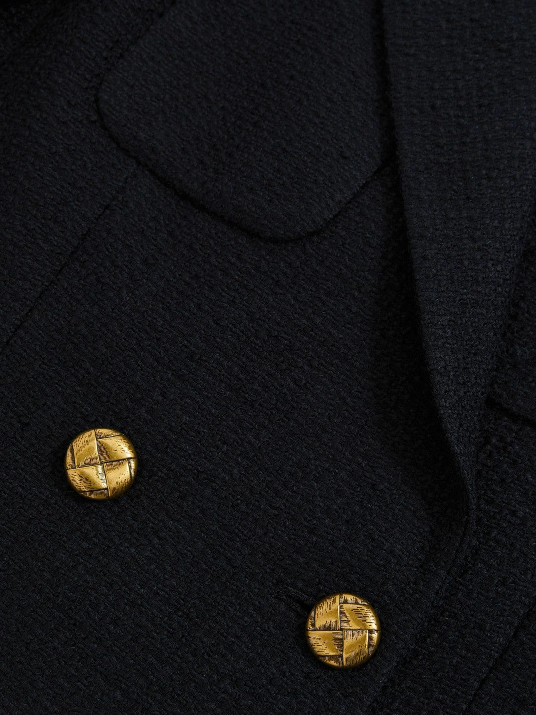 Double-Breasted Textured Cropped Blazer with Wool and Cotton Navy | Women