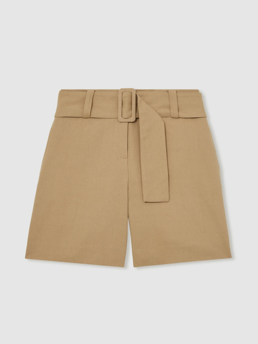 Cotton-Blend Belted Shorts With Linen Camel | Women