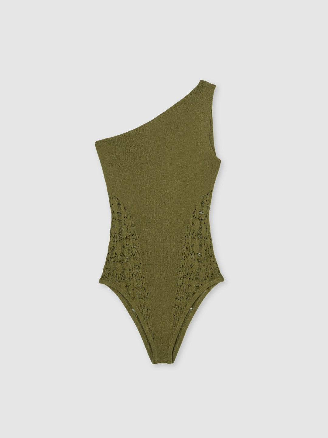 Lace-Knit Detail One-Shoulder Bodysuit Green | Women