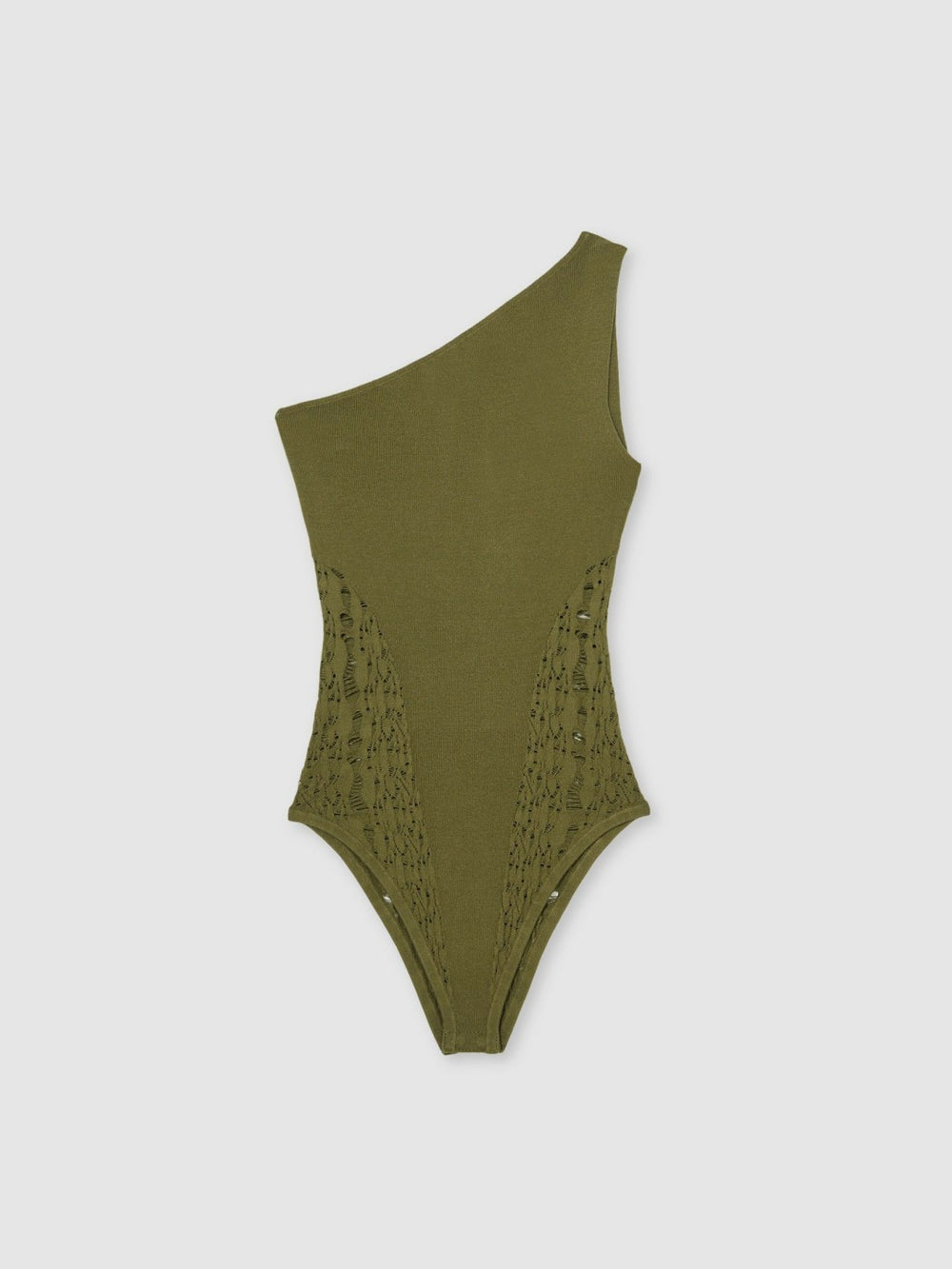 Lace-Knit Detail One-Shoulder Bodysuit Green | Women