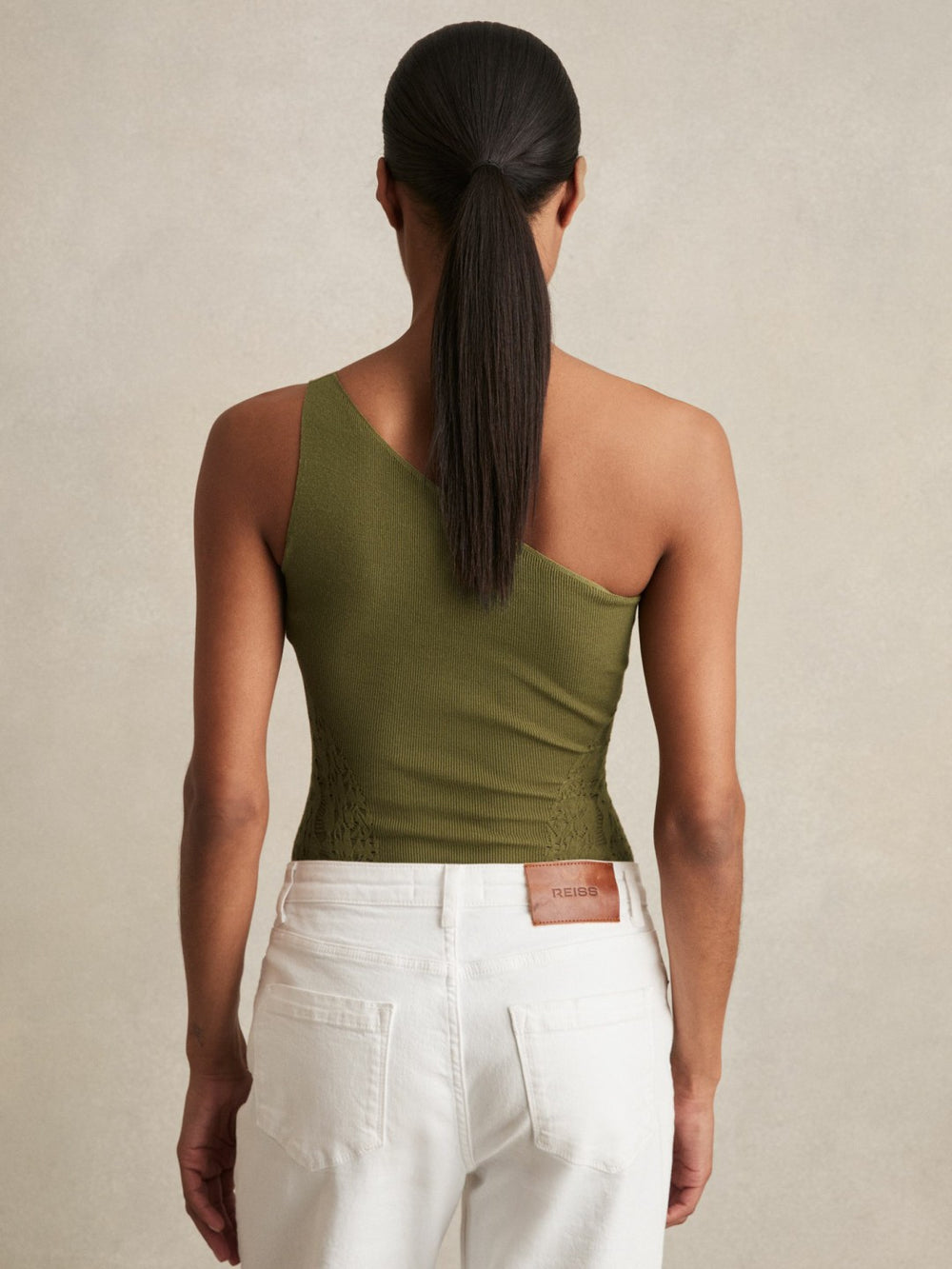 Lace-Knit Detail One-Shoulder Bodysuit Green | Women