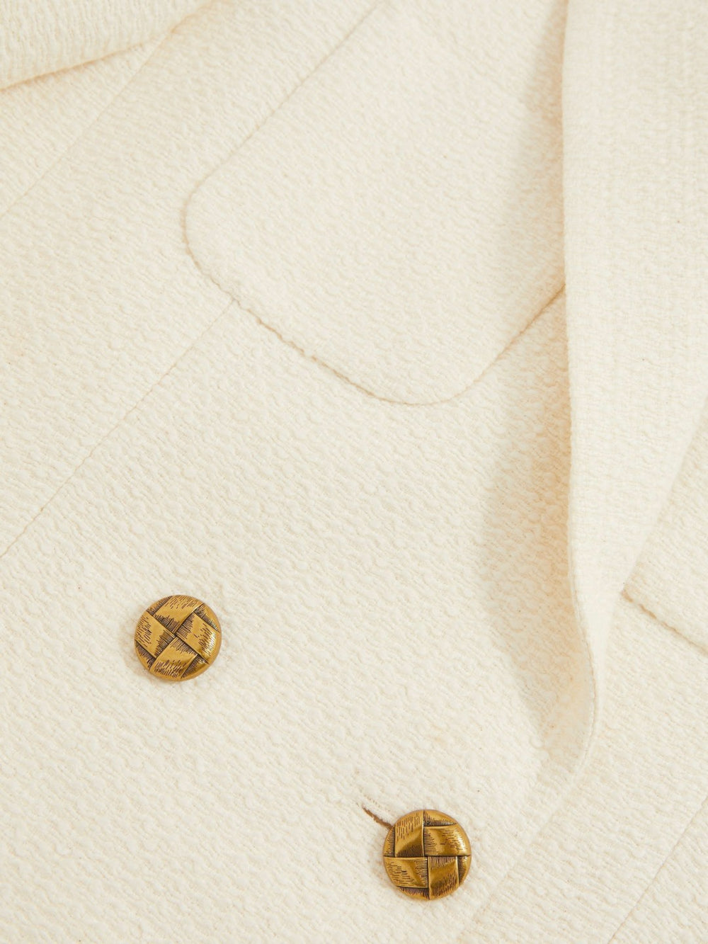 Double-Breasted Textured Cropped Blazer with Wool and Cotton White | Women