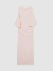 Draped-Front High-Neck Midi Dress Pale Pink | Women