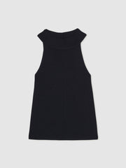 Rib Knit High Neck Vest Navy | Women