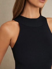 Rib Knit High Neck Vest Navy | Women
