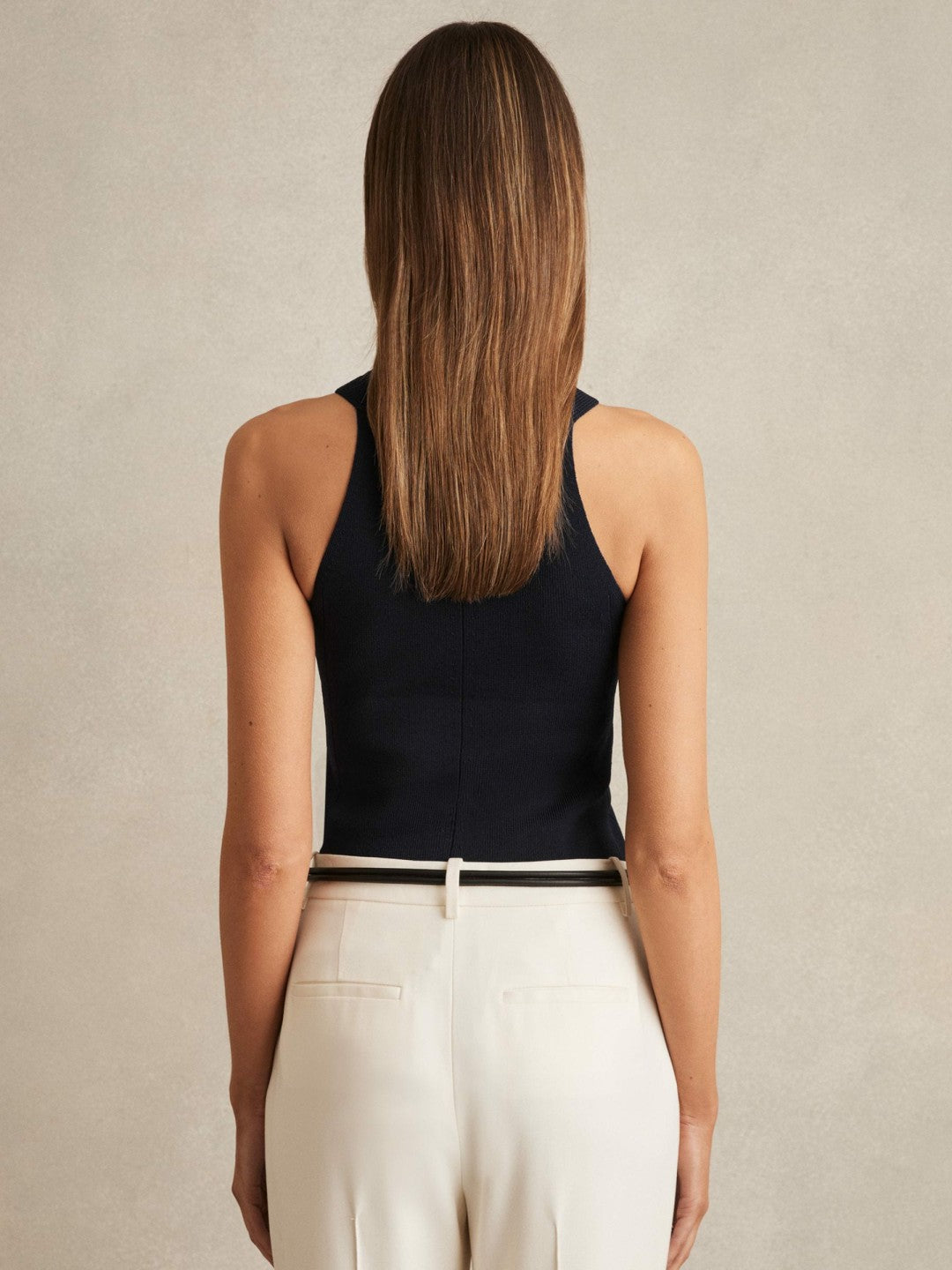 Rib Knit High Neck Vest Navy | Women