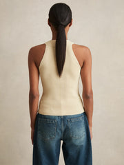Rib Knit High Neck Vest Ivory | Women