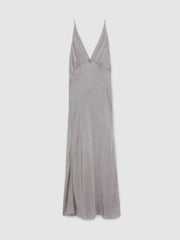 Crushed Satin Tie Back Slip Dress Grey | Women