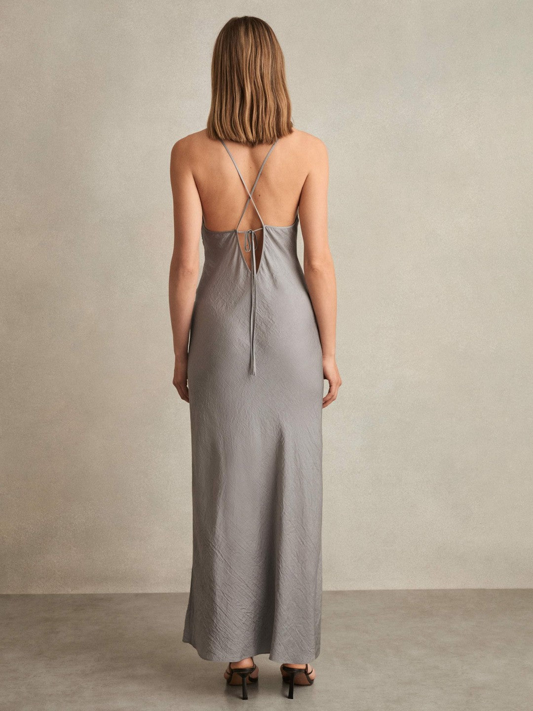 Crushed Satin Tie Back Slip Dress Grey | Women