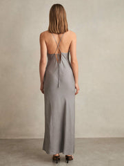 Crushed Satin Tie Back Slip Dress Grey | Women