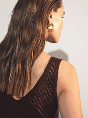 Cotton Blend Open Knit Vest Chocolate Brown | Women