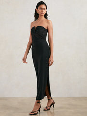 Halston Strapless Crepe Midi Dress Black | Women