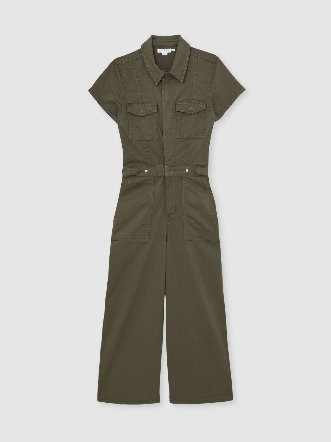 Good American Cotton Twill Jumpsuit with Stretch Khaki | Women