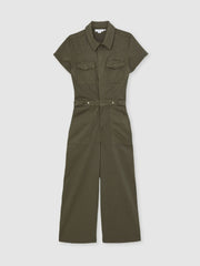 Good American Cotton Twill Jumpsuit with Stretch Khaki | Women